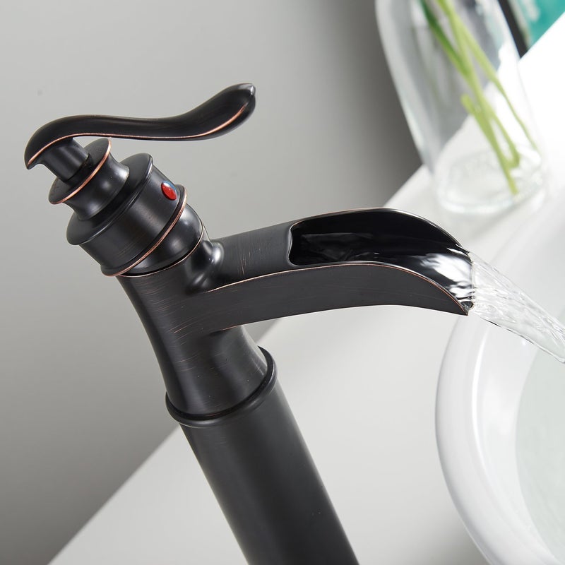 BATHFINESSE Oil Rubbed Bronze Deck Mount Faucet with Waterfall Flow, Low Lead Brass Construction, Easy Installation, Drain Assembly Included - Image 5